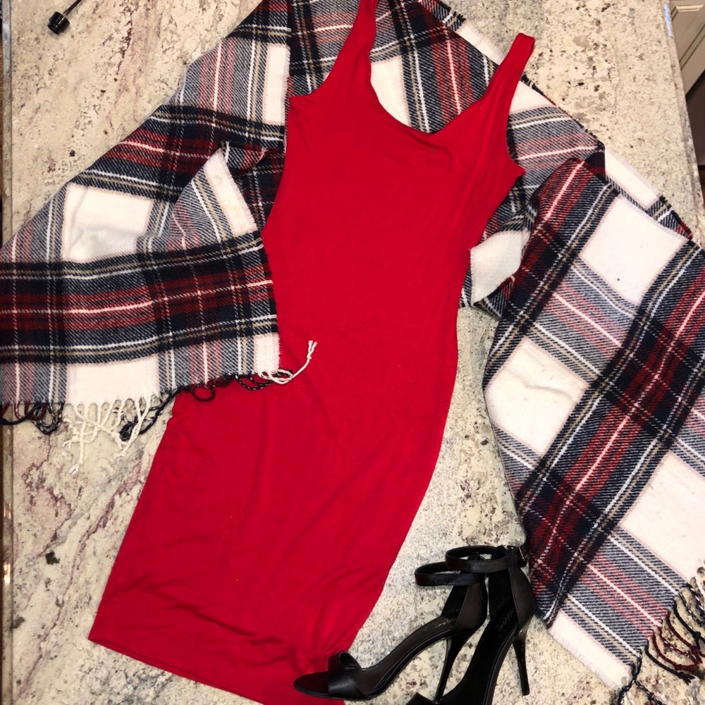 Red form fitting dress